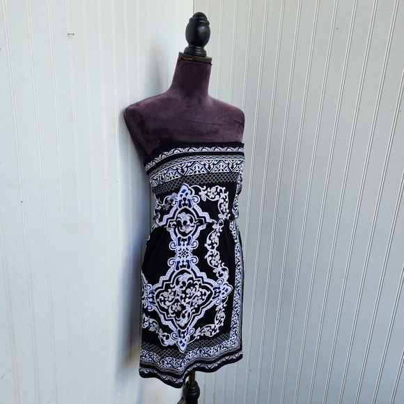 White House Black Market WHBM Blue Floral Print Strapless Dress XXS - Picture 2 of 14